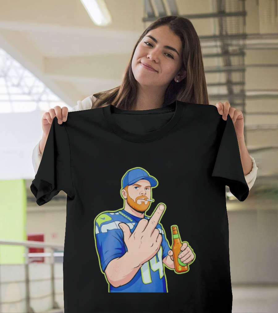 Ernest Jones Sam Darnold Middle Finger Seahawks Fan Gesture Cartoon T-Shirt