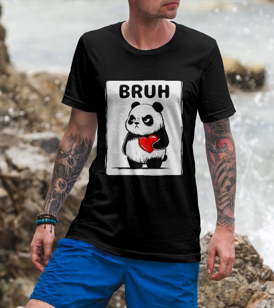 Grumpy Panda Bruh Valentine's Red Heart T-Shirt