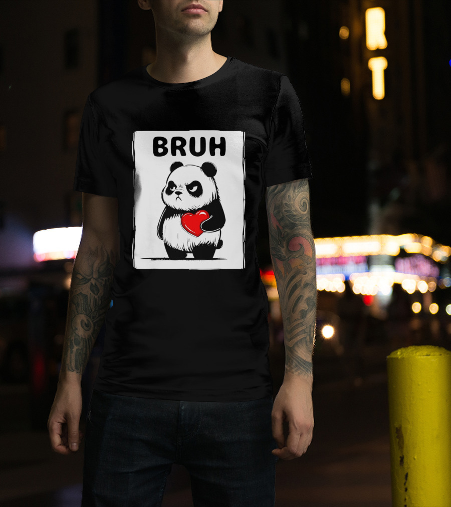 Grumpy Panda Bruh Valentine's Red Heart T-Shirt