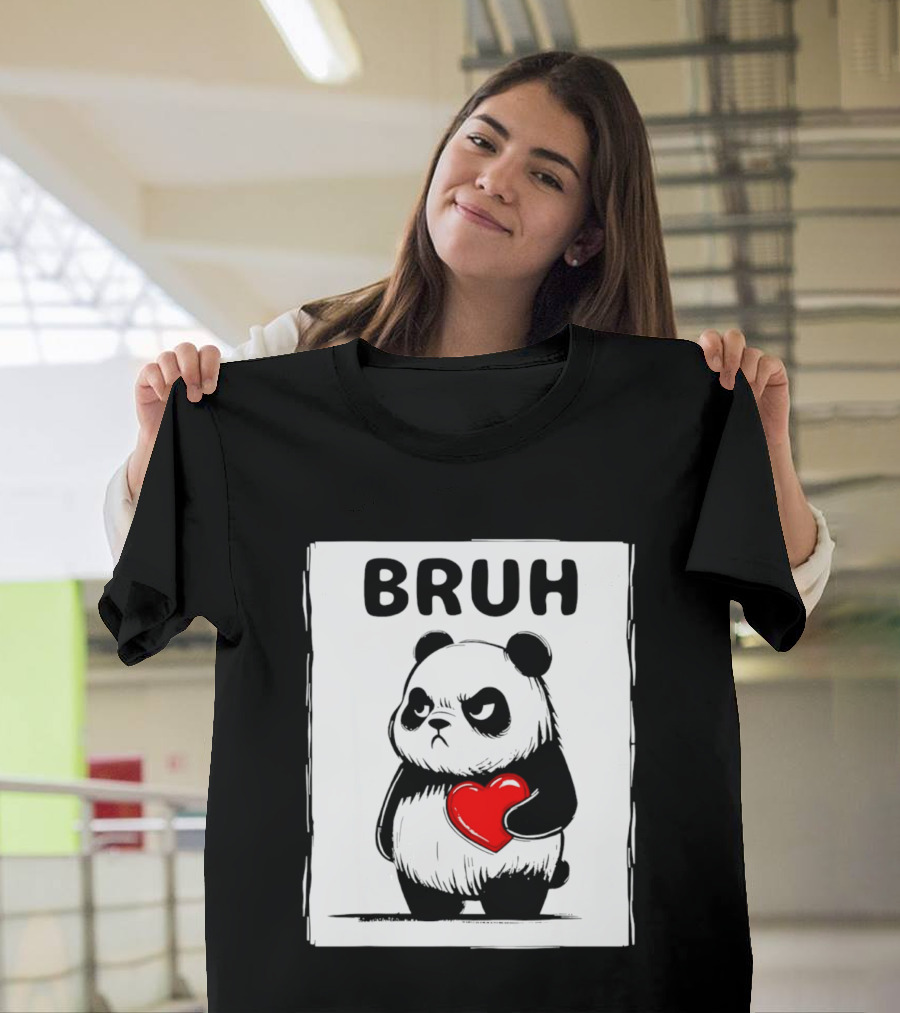 Grumpy Panda Bruh Valentine's Red Heart T-Shirt