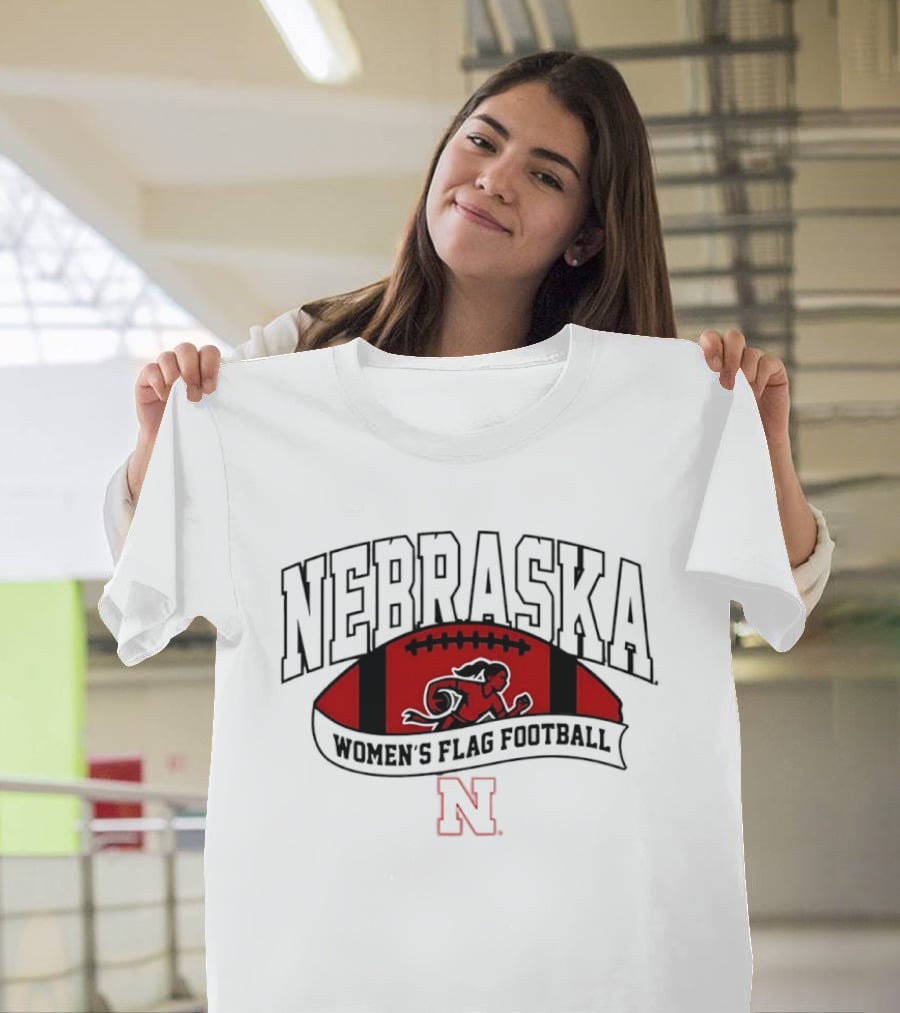 Nebraska Cornhuskers Women's Flag Football Team Red Football Crest T-Shirt