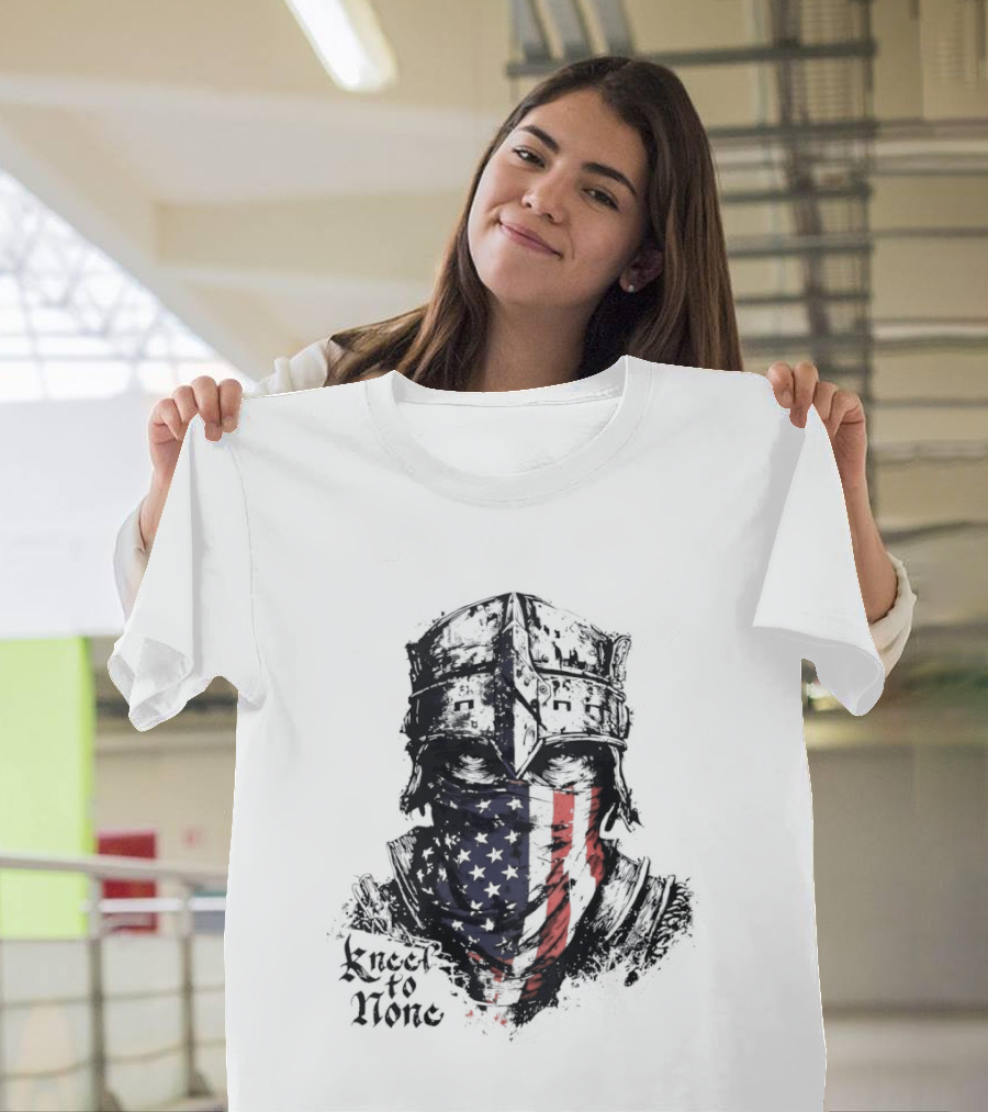 Kneel To None Knight Helmet American Flag T-Shirt