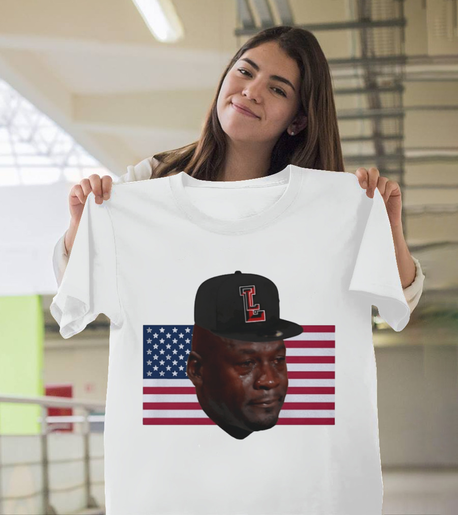 Crying Jordan Texas Tech Red Raiders USA Flag Iconic Meme Cap T-Shirt