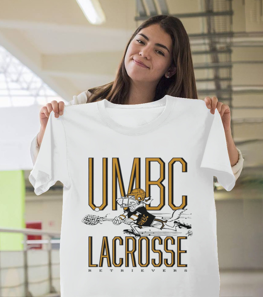 UMBC Retrievers Lacrosse Vintage Style Graphic With Dog Player T-Shirt