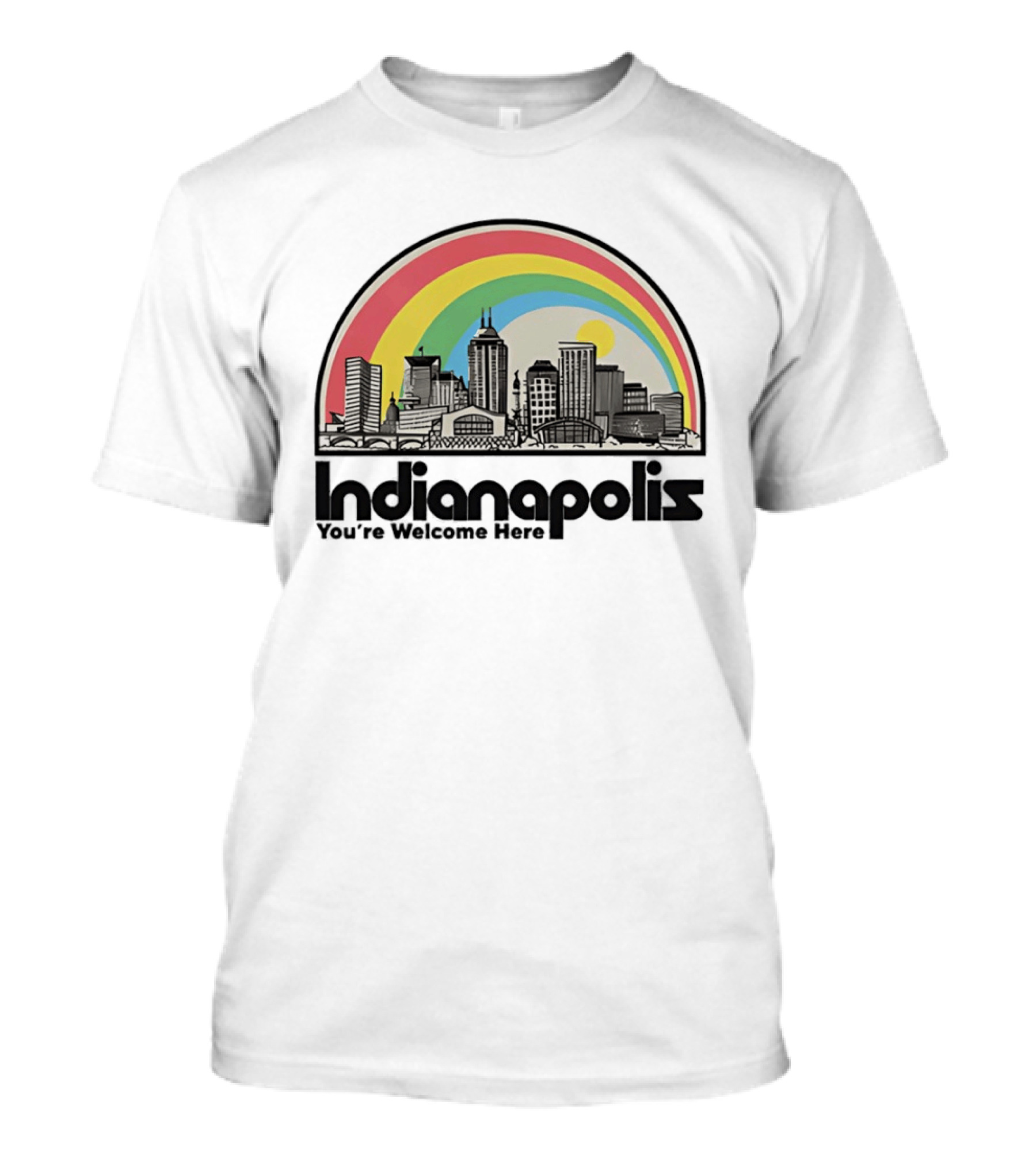 Indianapolis You're Welcome Here City Skyline Rainbow T-Shirt