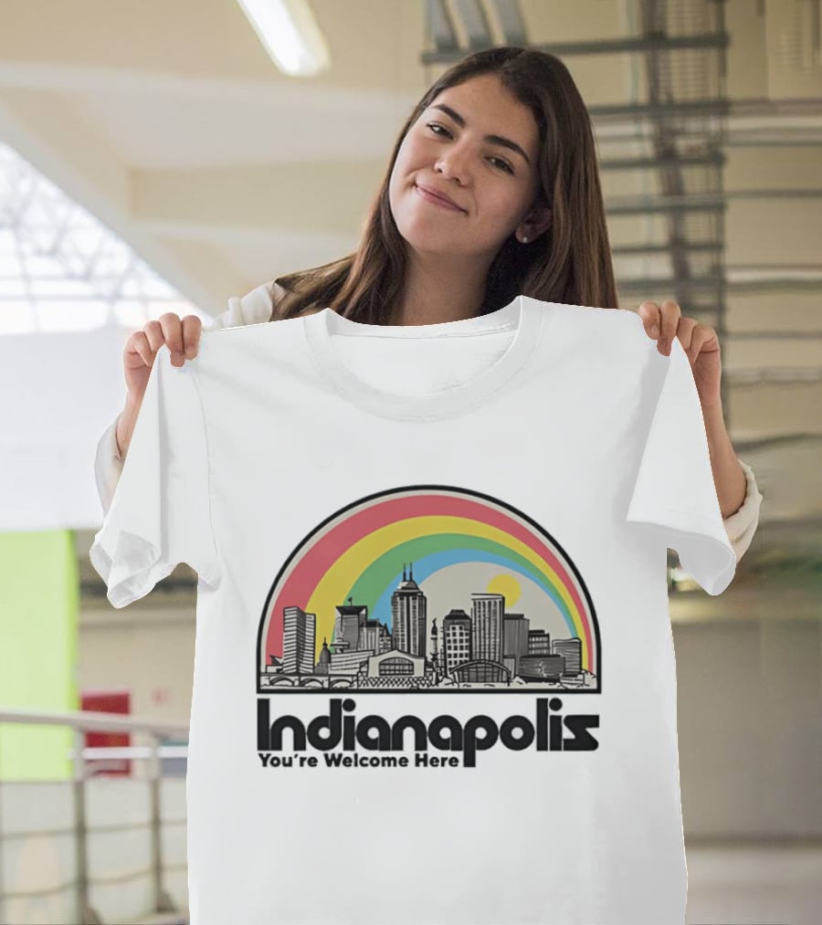 Indianapolis You're Welcome Here City Skyline Rainbow T-Shirt