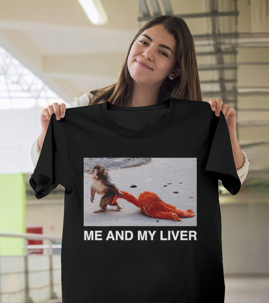 Punch Monkey Me And My Liver Funny Animal Scene T-Shirt