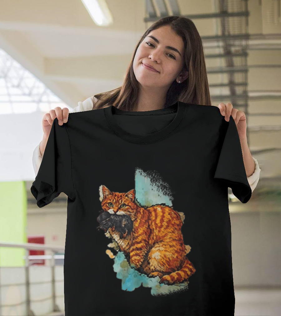 Iran Map Orange Tabby Cat With Mouse T-Shirt