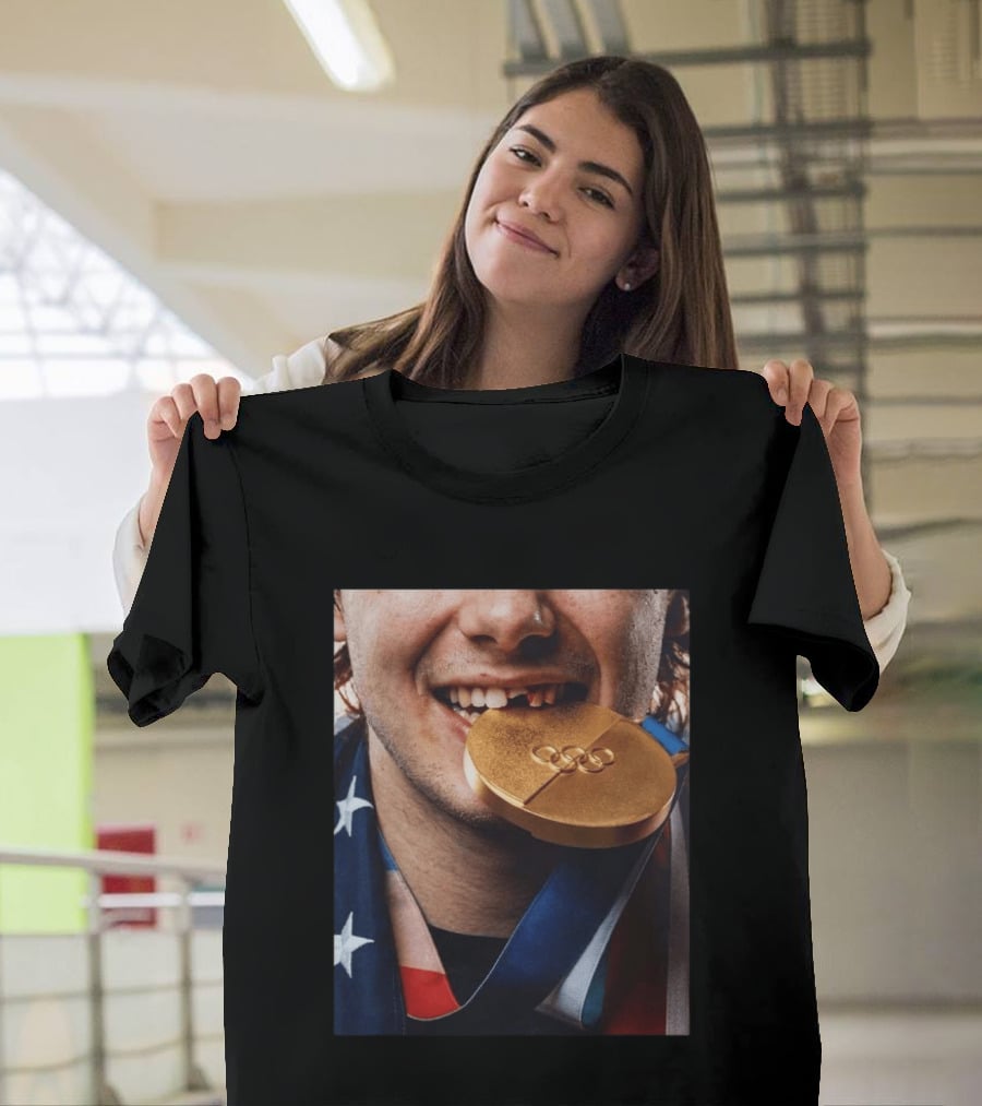 Jack Hughes Olympic Triumph 2026 USA Hockey Shattered Smile Golden Medal T-Shirt