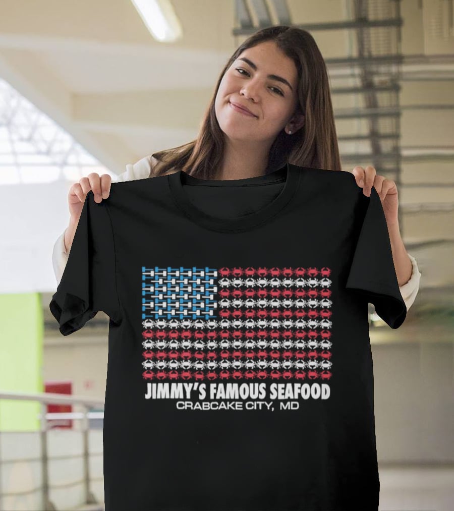 Crab Flag Jimmy's Famous Seafood Crabcake City MD USA Flag T-Shirt
