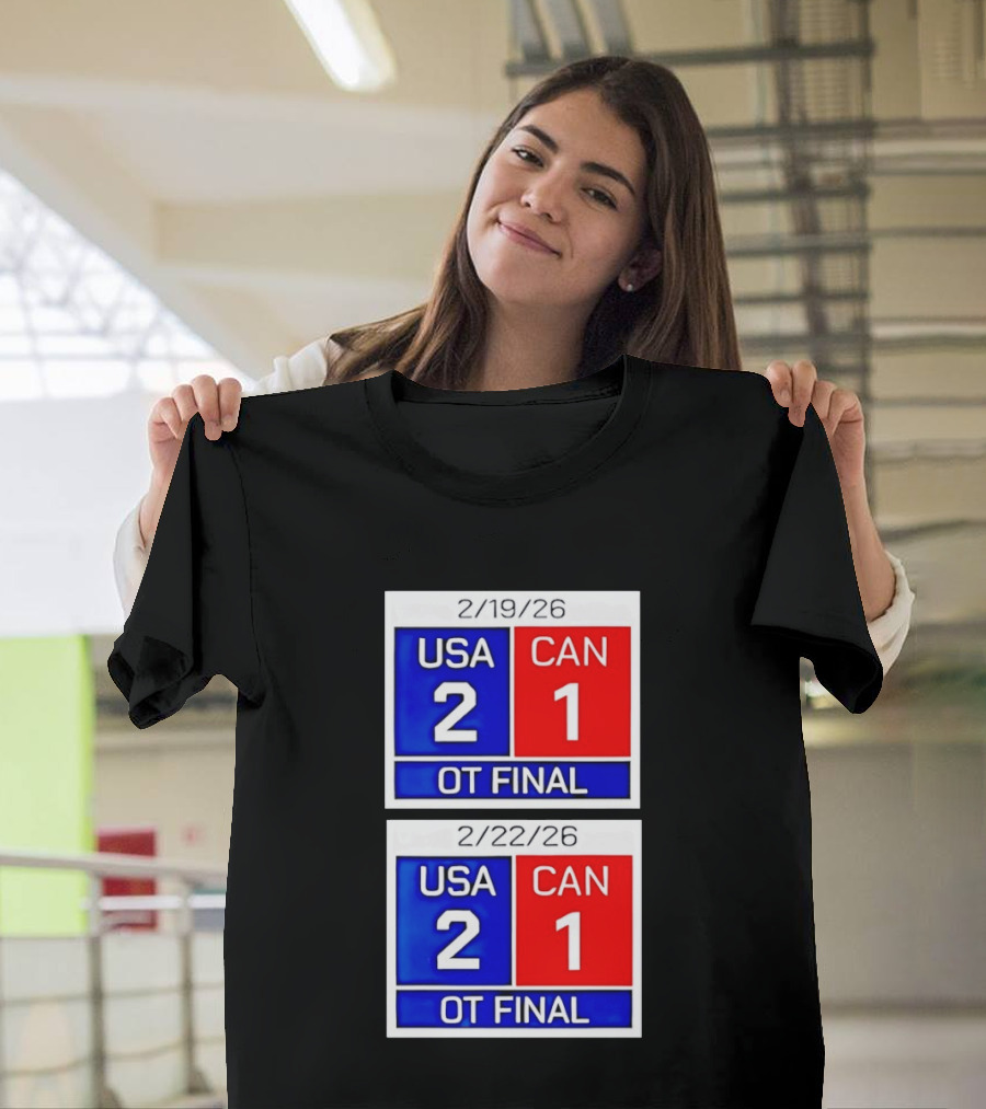 American Hockey Scoreboard USA 2 Canada 1 OT Final 2026 February 19 February 22 T-Shirt