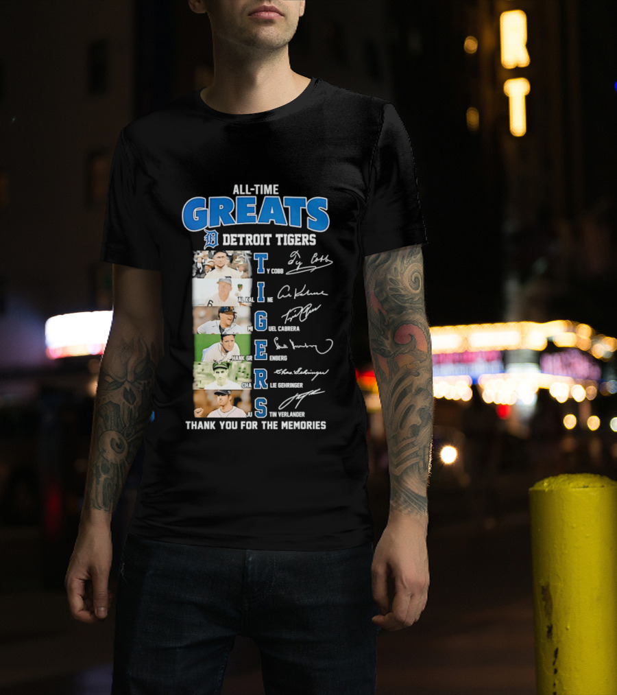 All Time Detroit Tigers Greats Legends Signatures Thank You For The Memories T-Shirt