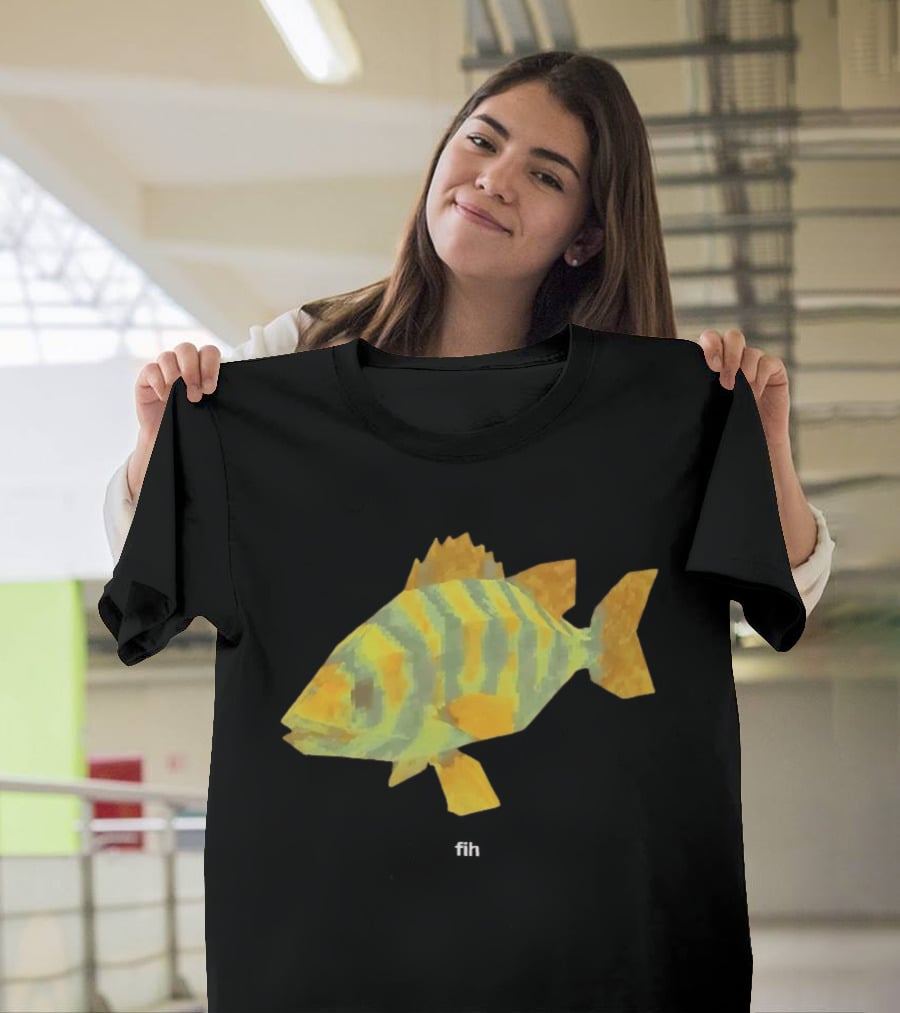 Low Poly Fish Yellow Green Striped Pixels T-Shirt