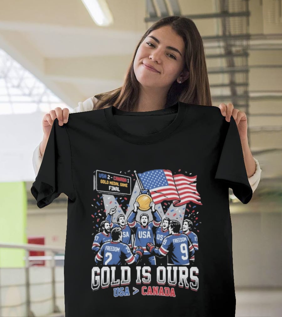 USA Hockey Victory Celebration Gold Medal Game USA Over Canada T-Shirt