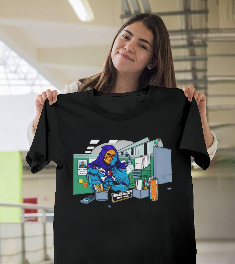 Skeletor Employee Of The Month Frustration In Office Cubicle Retro Humor T-Shirt
