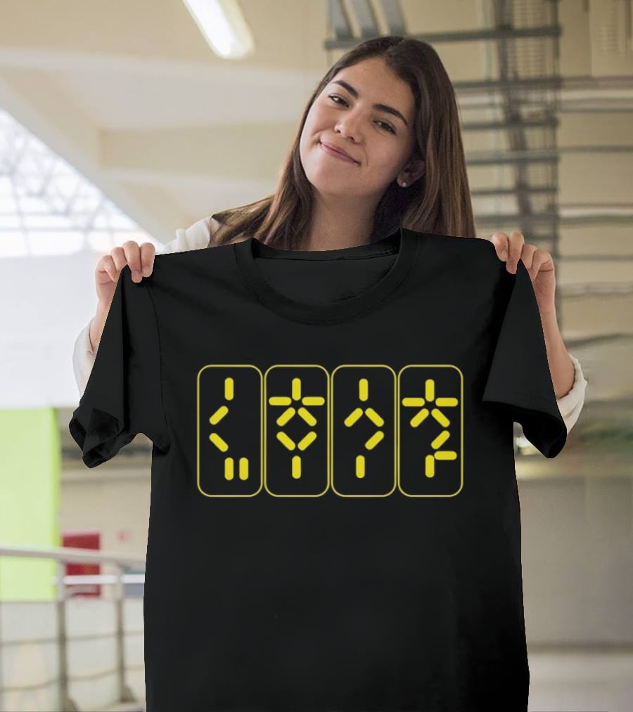 Synthetic Script Predator Geometric Yellow Glyphs T-Shirt