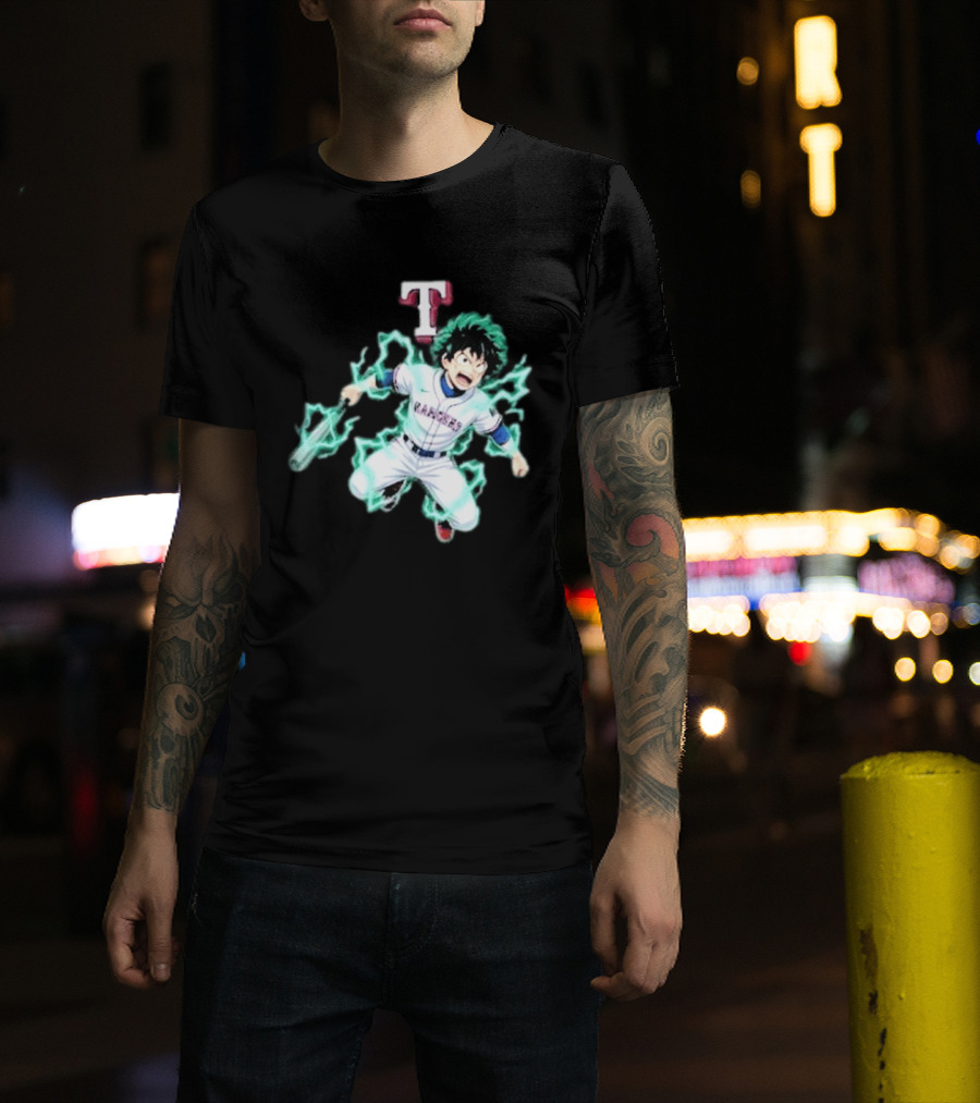 Deku My Hero Academia 2026 Texas Rangers MLB Collaboration Anime T-Shirt