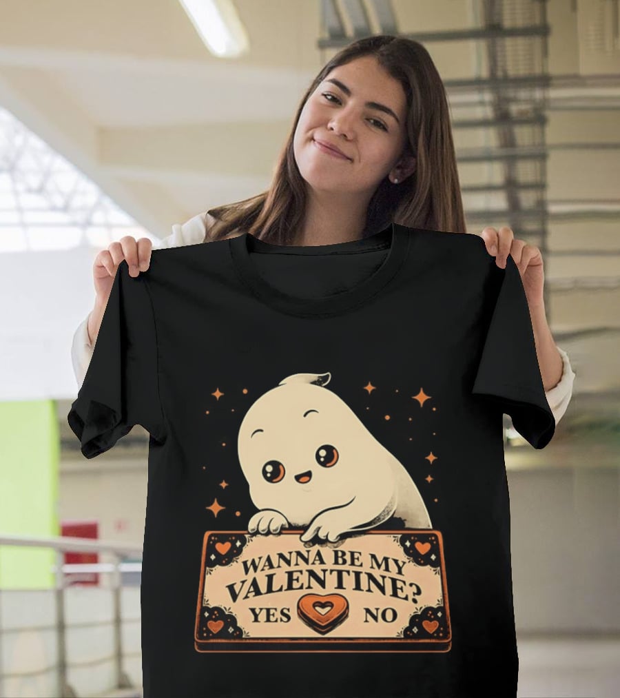 Ghost Ouija Wanna Be My Valentine Yes No Cute Valentine's Day Spirit T-Shirt