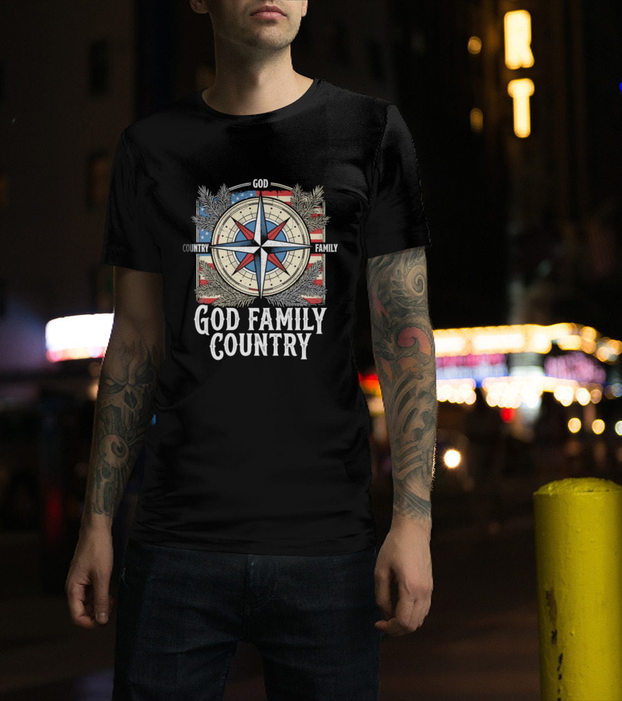 God Family Country Compass American Flag Patriot USA T-Shirt
