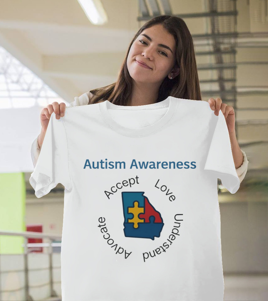 Autism Awareness Georgia Puzzle Piece Accept Love Understand Advocate T-Shirt