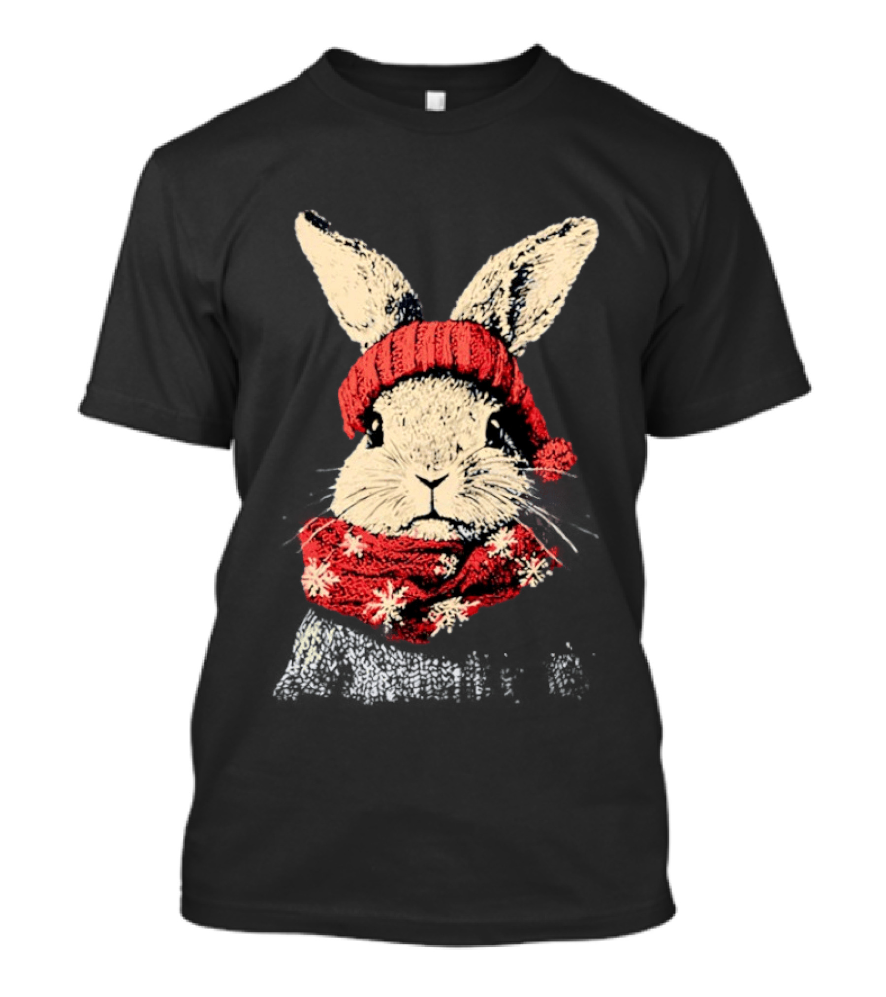 Bunny Rabbit In Red Knit Hat With Snowflake Scarf Winter T-Shirt