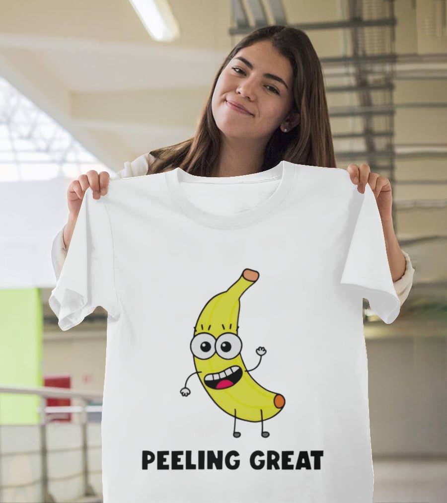 Peeling Great Banana Cartoon Character Fun Expression T-Shirt