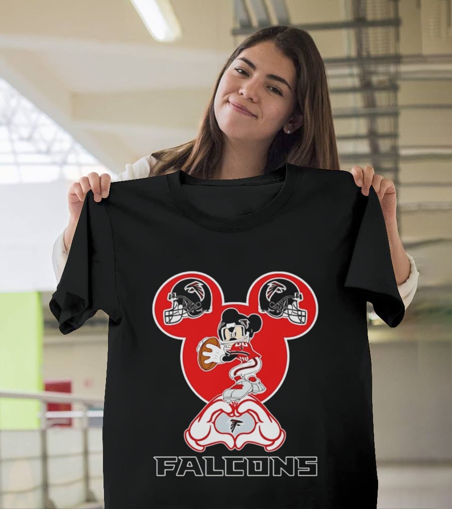 Atlanta Falcons Mickey Mouse Heart Hands Football T-Shirt