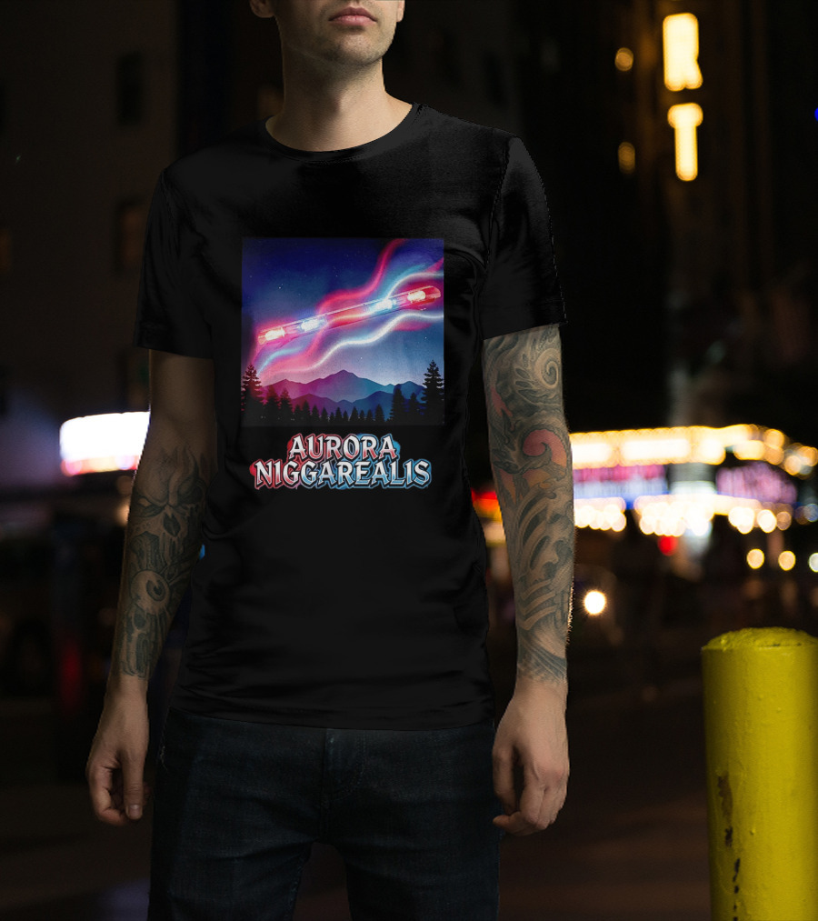 Aurora Niggarealis Northern Lights Police Siren Landscape T-Shirt