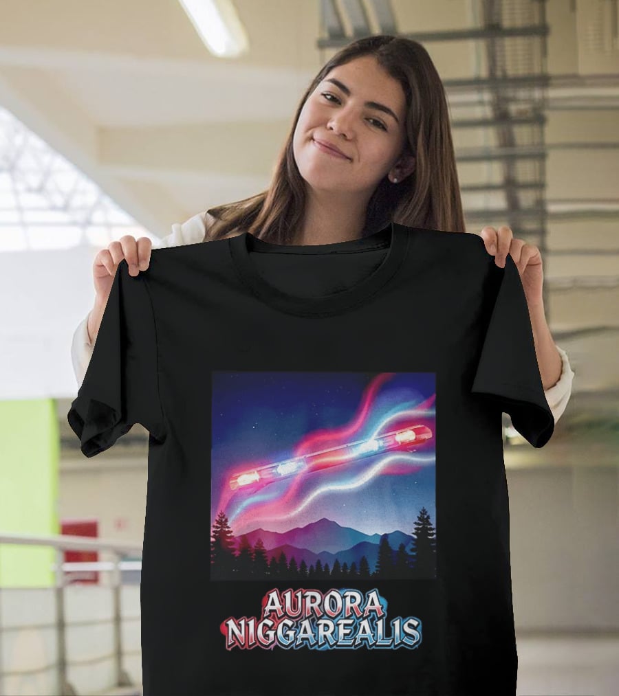 Aurora Niggarealis Northern Lights Police Siren Landscape T-Shirt