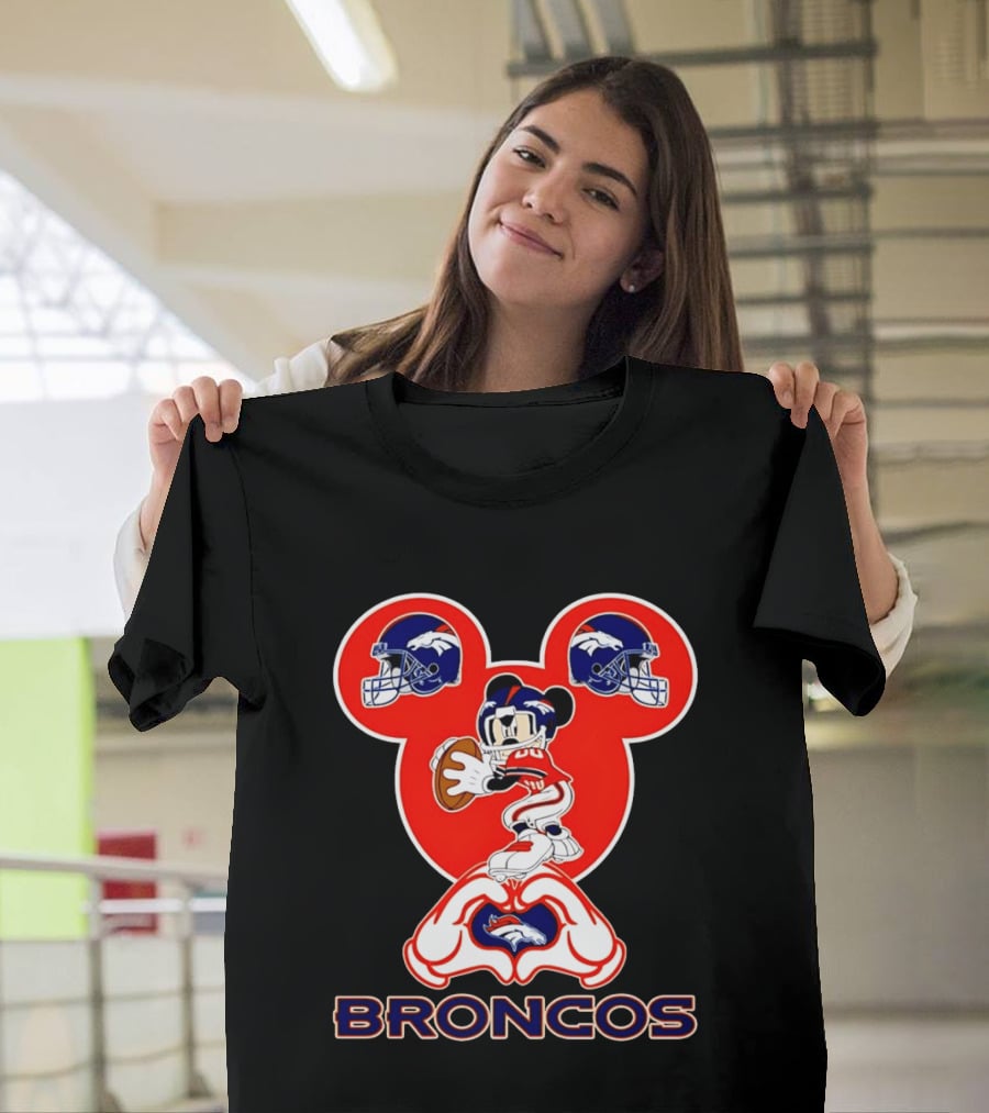 Denver Broncos Mickey Mouse Heart Hands Football Fan T-Shirt
