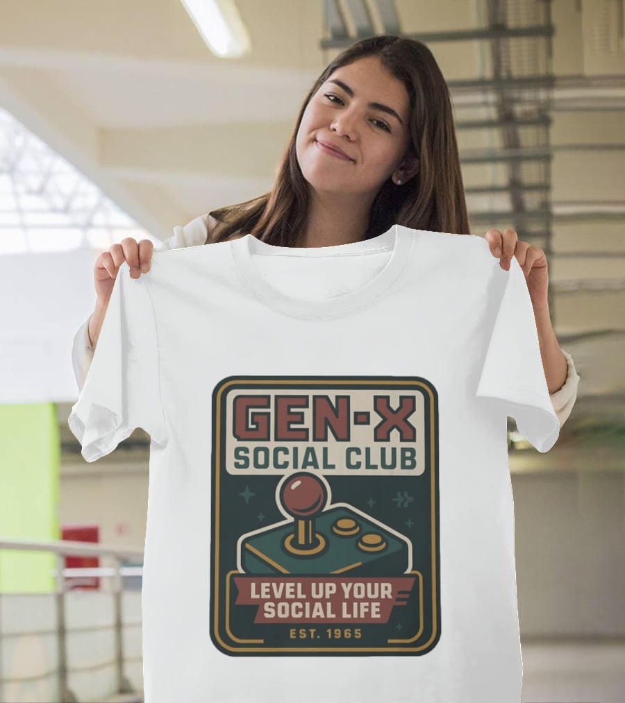 Gen X Social Club Level Up Your Social Life Est 1965 Retro Joystick T-Shirt