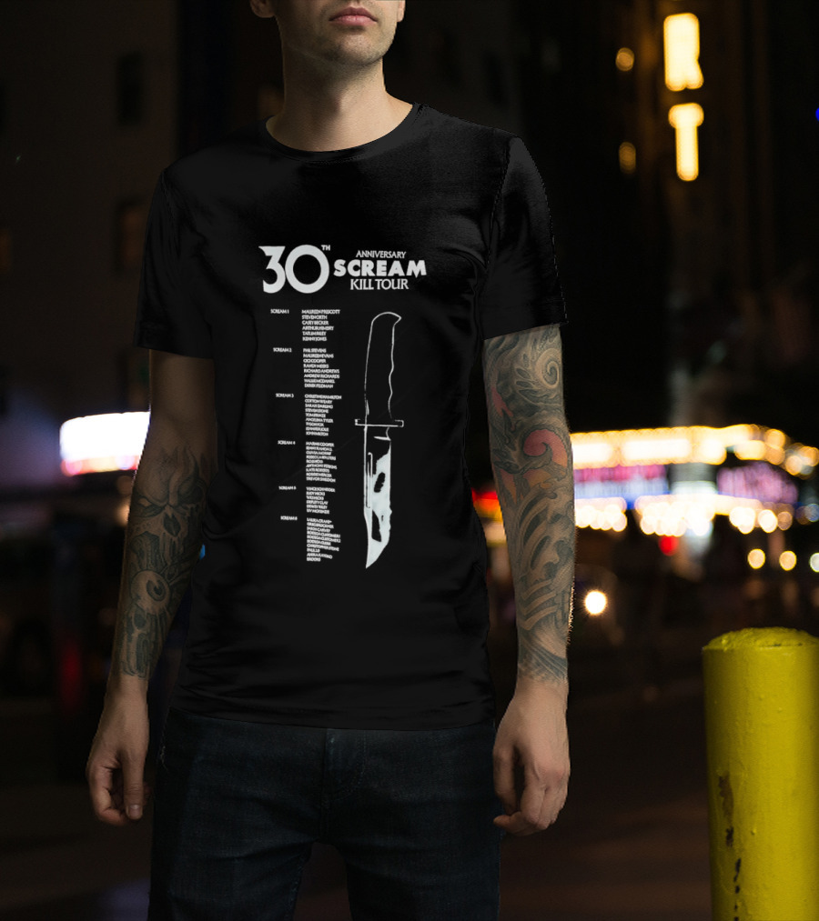 Scream Horror Movie 30th Anniversary Kill Tour Knife Graphic With Tour Dates T-Shirt