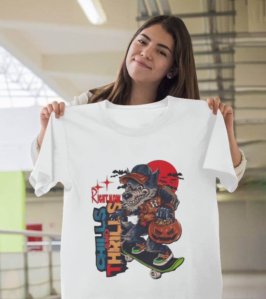 Michigan Wolverines Right Now Chills And Thrills Halloween Skateboarding Pumpkin T-Shirt