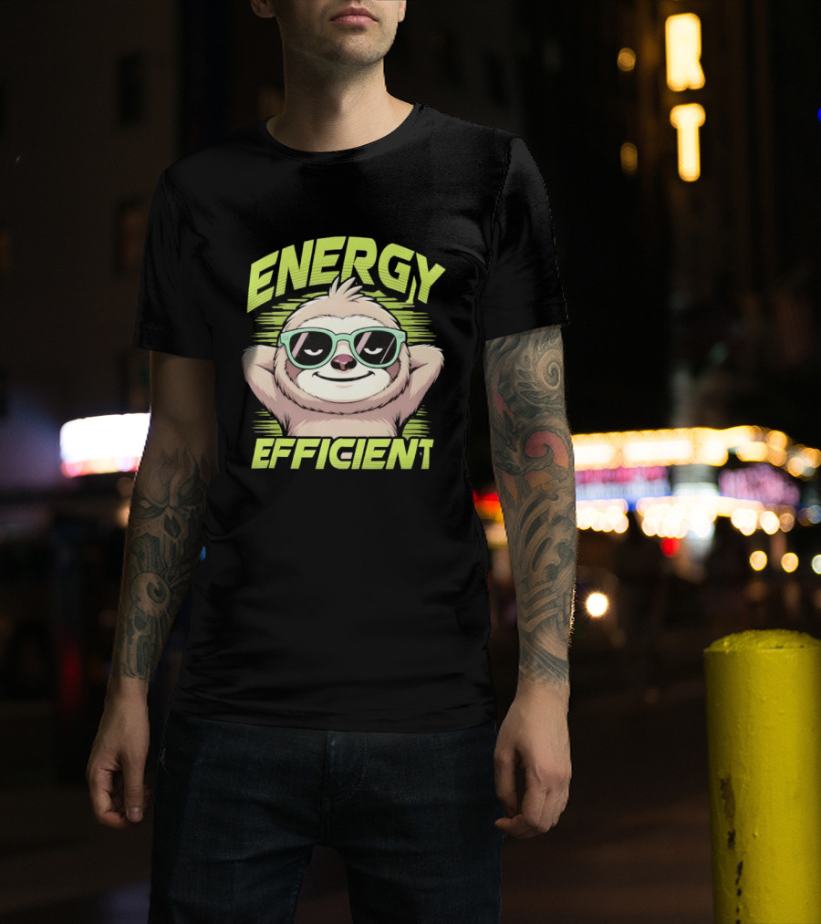 Energy Efficient Relaxed Sloth With Sunglasses T-Shirt