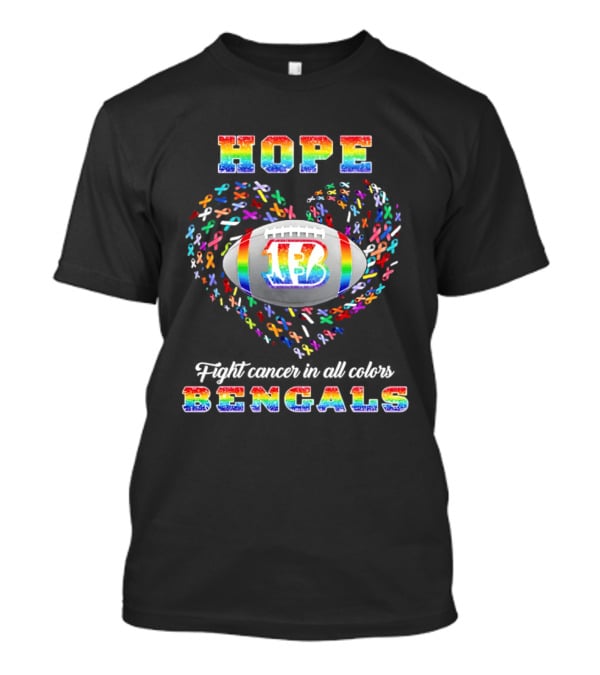 HOPE Bengals Ribbon Heart Cincinnati Fight Cancer Rainbow T-Shirt