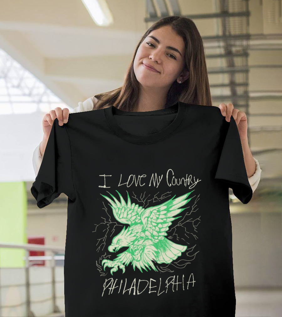 I Love My Country Philadelphia Eagles Electric Green Eagle T-Shirt