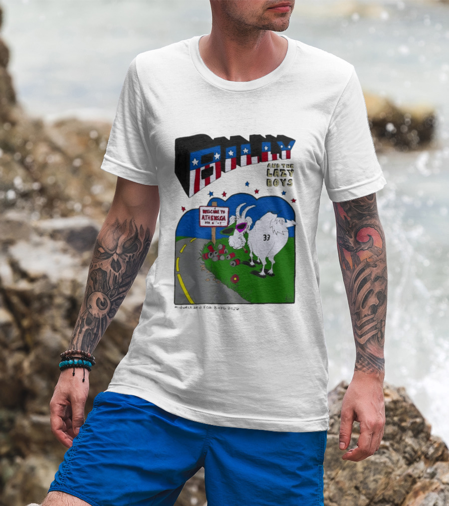 Billy And The Lazy Boys Athens GA Goat With Sunglasses Number 33 Welcome To Athens Sign T-Shirt