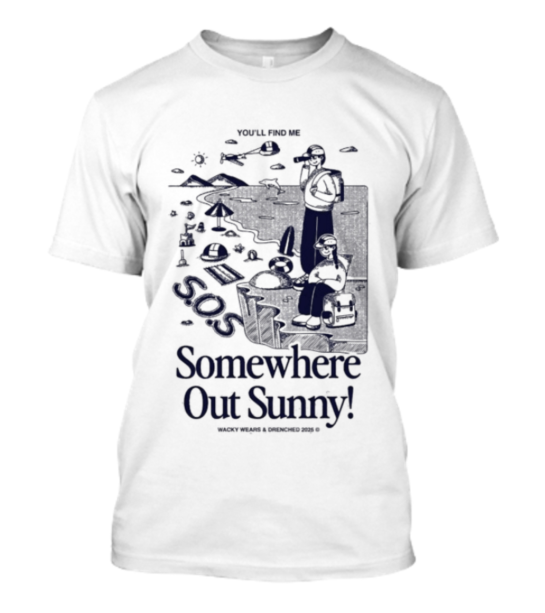 Somewhere Out Sunny SOS Beach Ocean Adventure Vibes T-Shirt