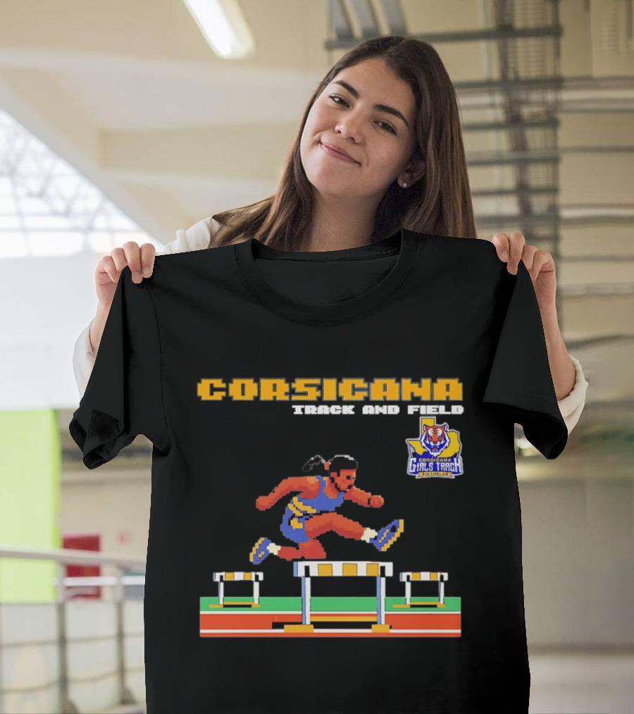 Corsicana Girls Track Female Hurdle Pixel Art Tiger T-Shirt