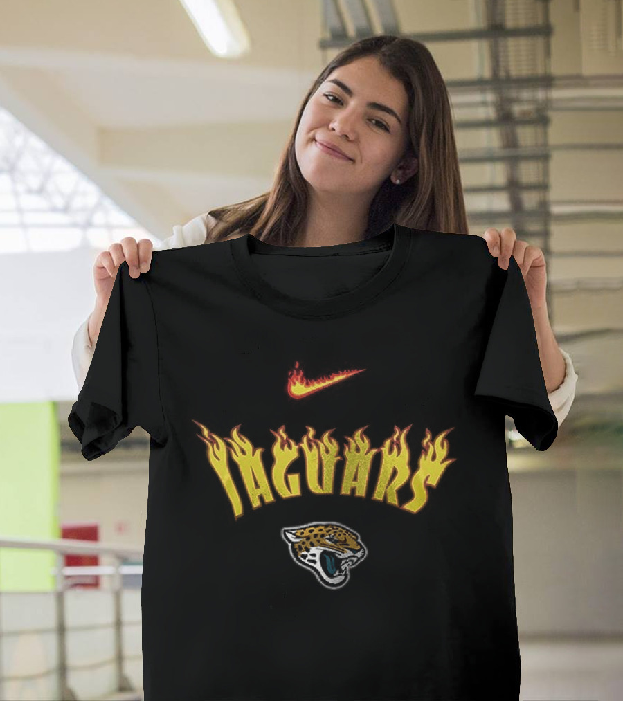 Nike Jacksonville Jaguars Flames Helmet Duuuval Football T-Shirt