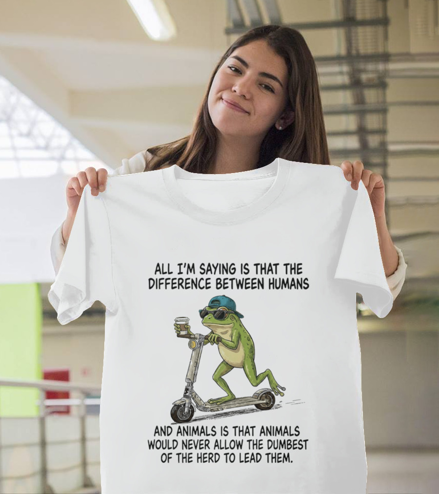 Frog Scooter Humor Difference Between Humans And Animals Leadership T-Shirt