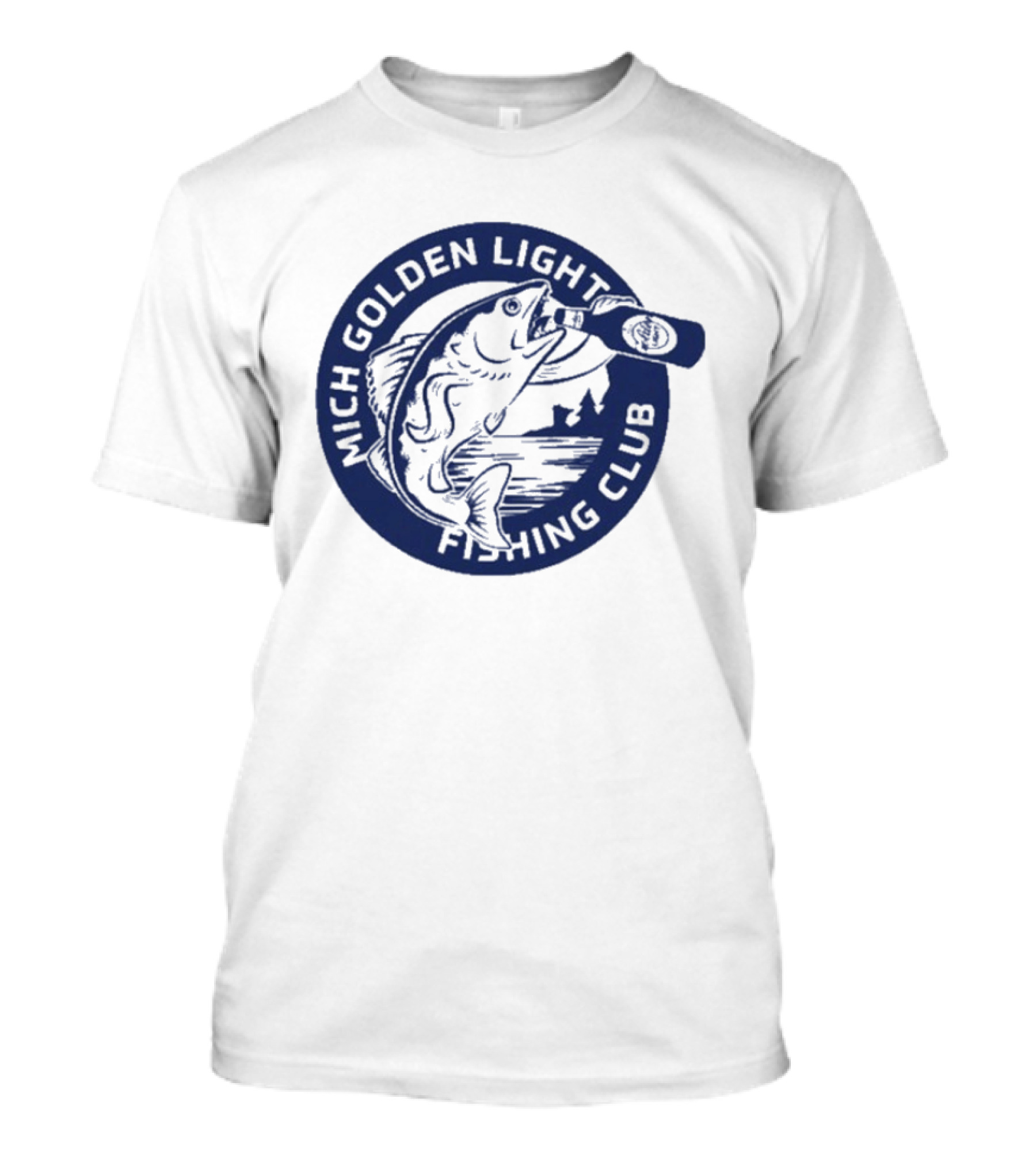 Mich Golden Light Fishing Club Logo With Fish And Bottle T-Shirt