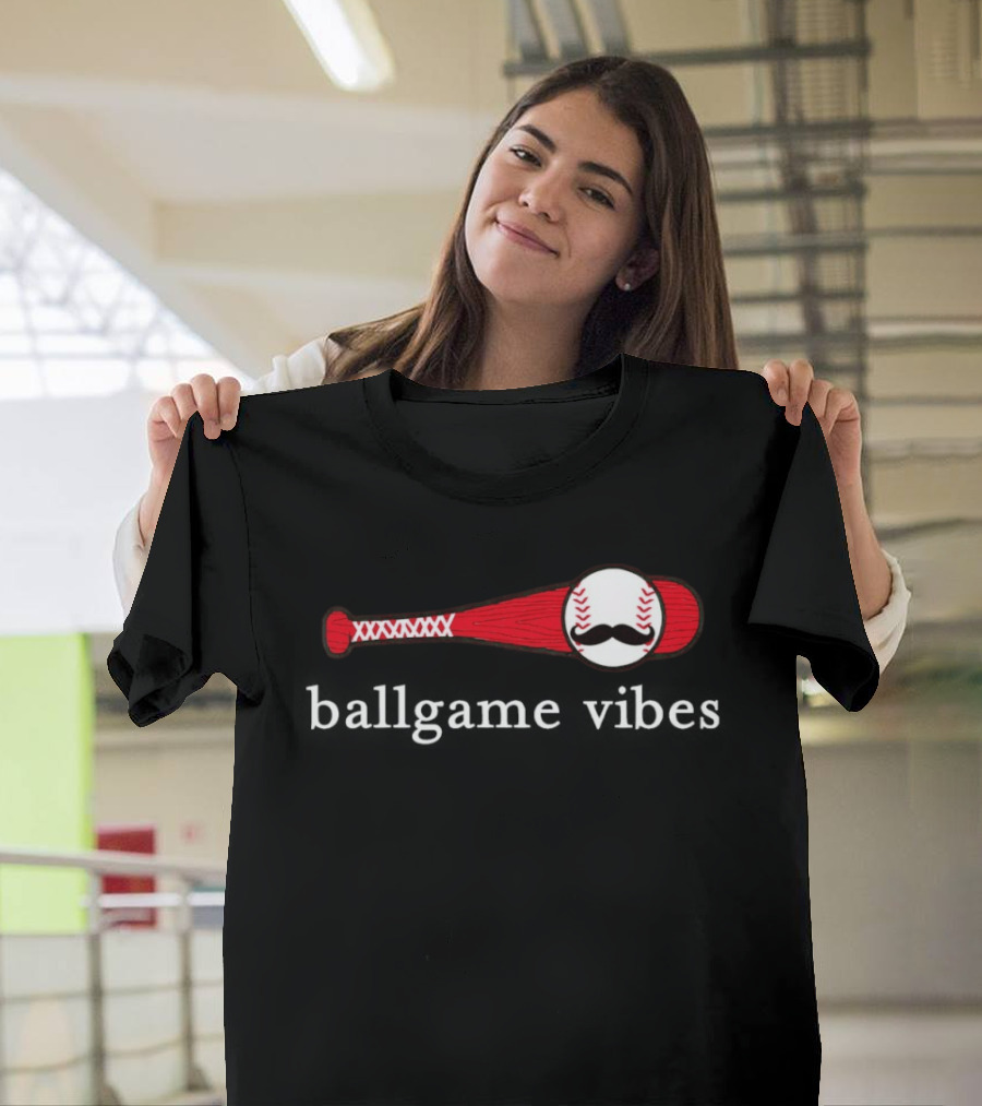 Ballgame Vibes Baseball Bat With Mustache T-Shirt