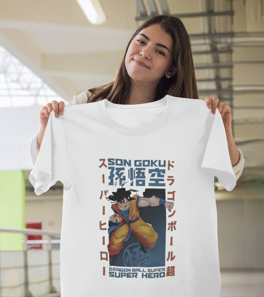 Son Goku Dragon Ball Super Hero Japanese Text Anime T-Shirt