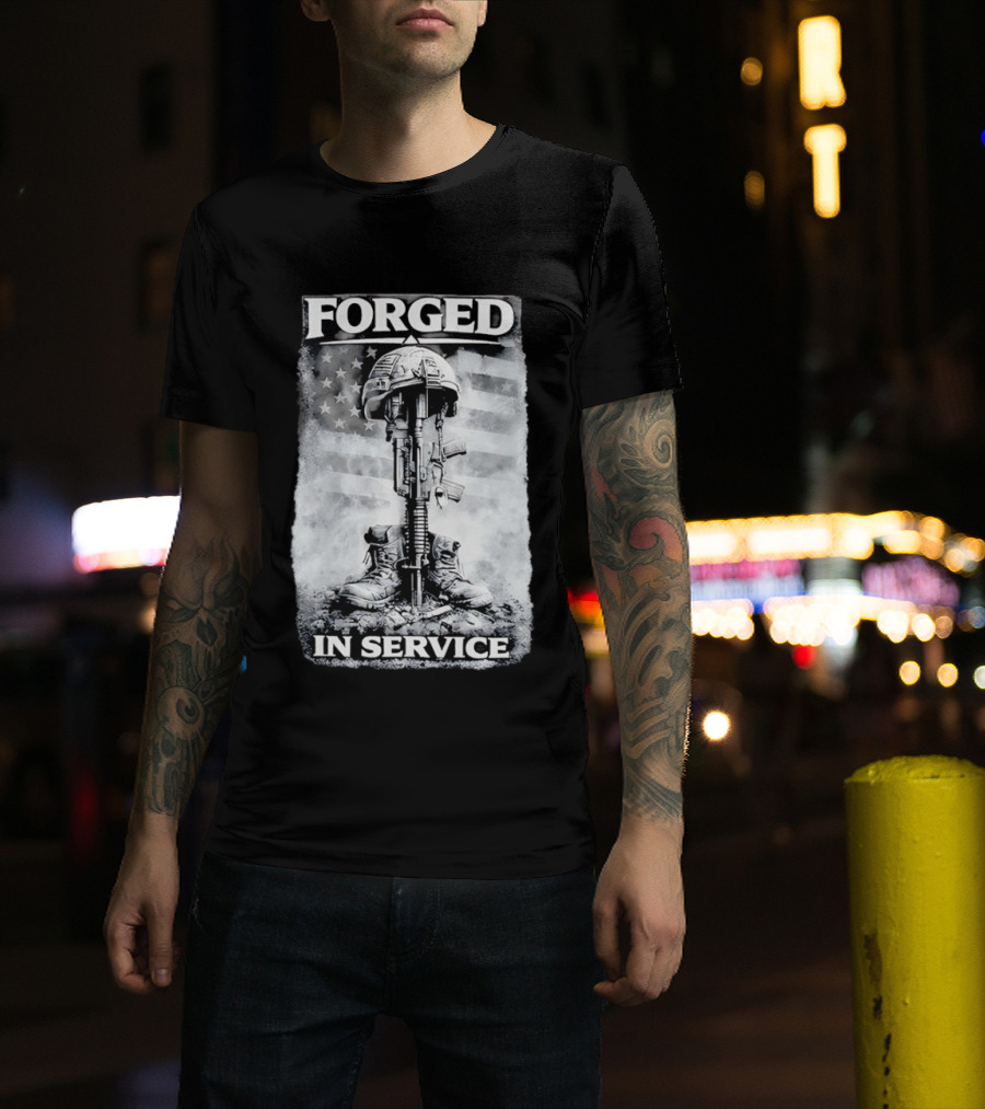 Forged In Service USA American Flag Military T-Shirt