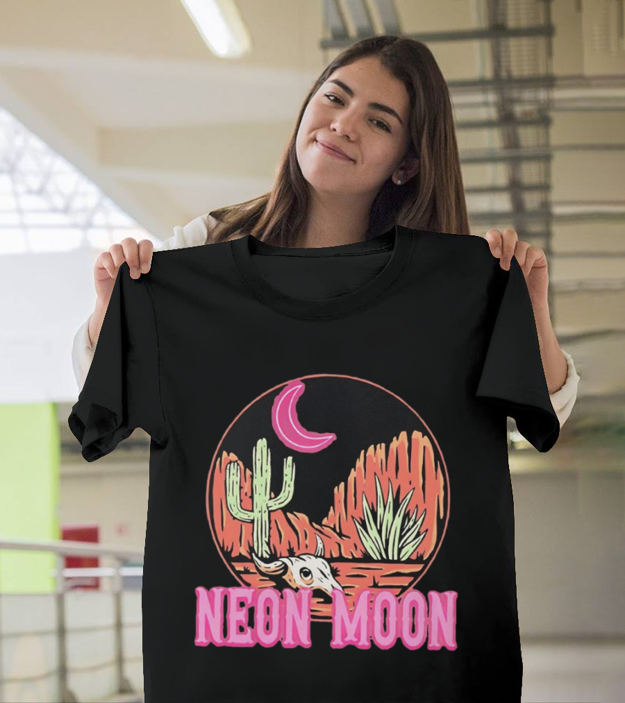 Neon Moon Cactus Skull Desert Scene T-Shirt