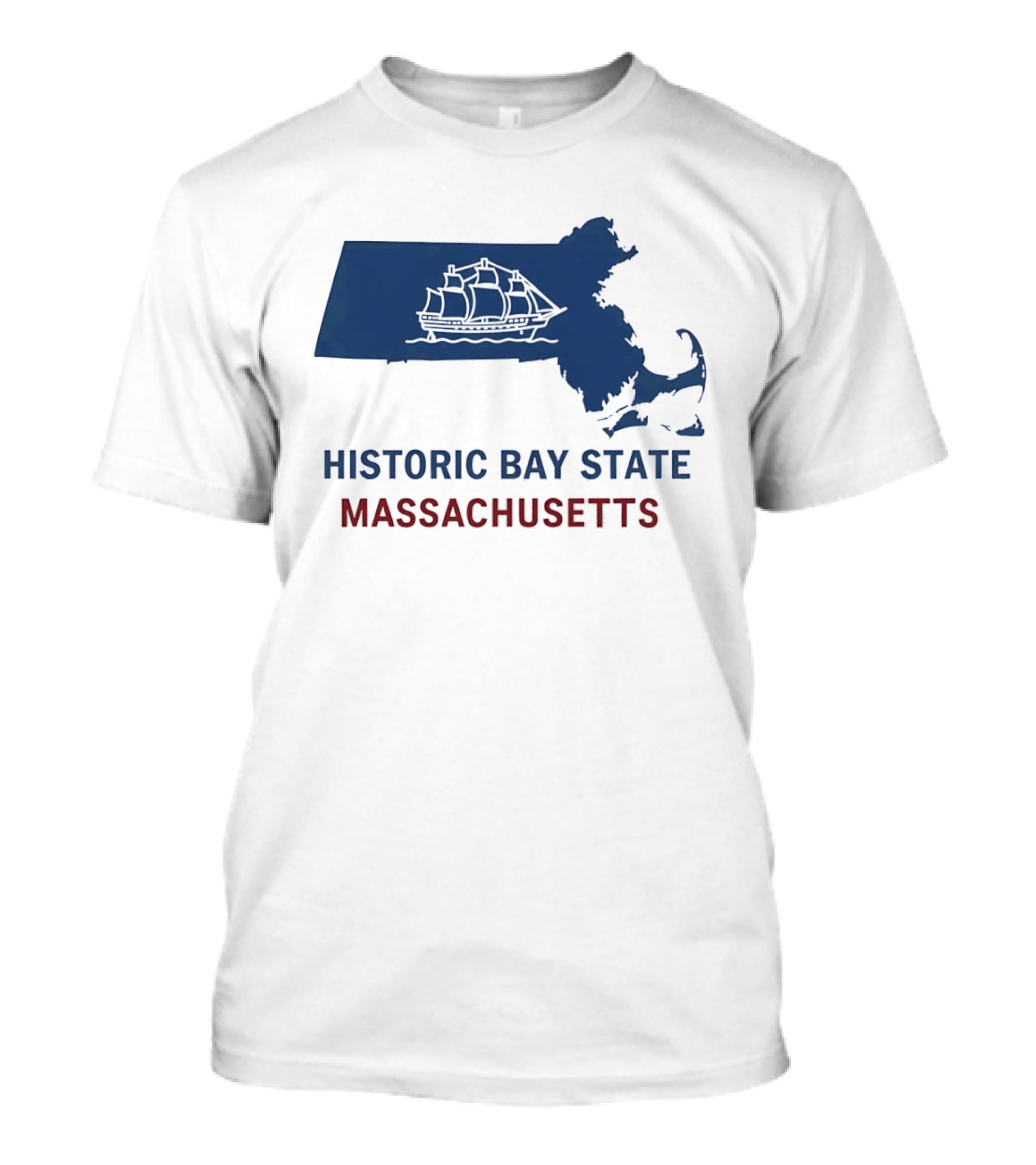 Historic Bay State Massachusetts Map With Sailing Ship T-Shirt
