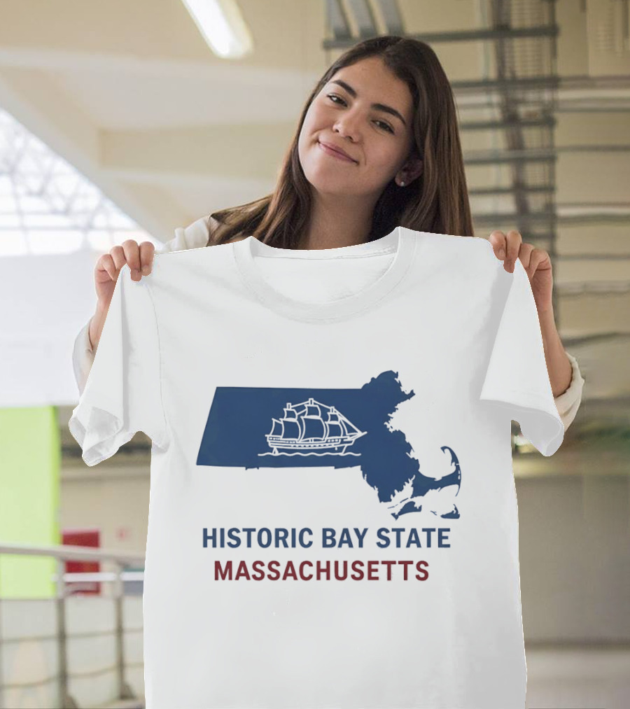 Historic Bay State Massachusetts Map With Sailing Ship T-Shirt
