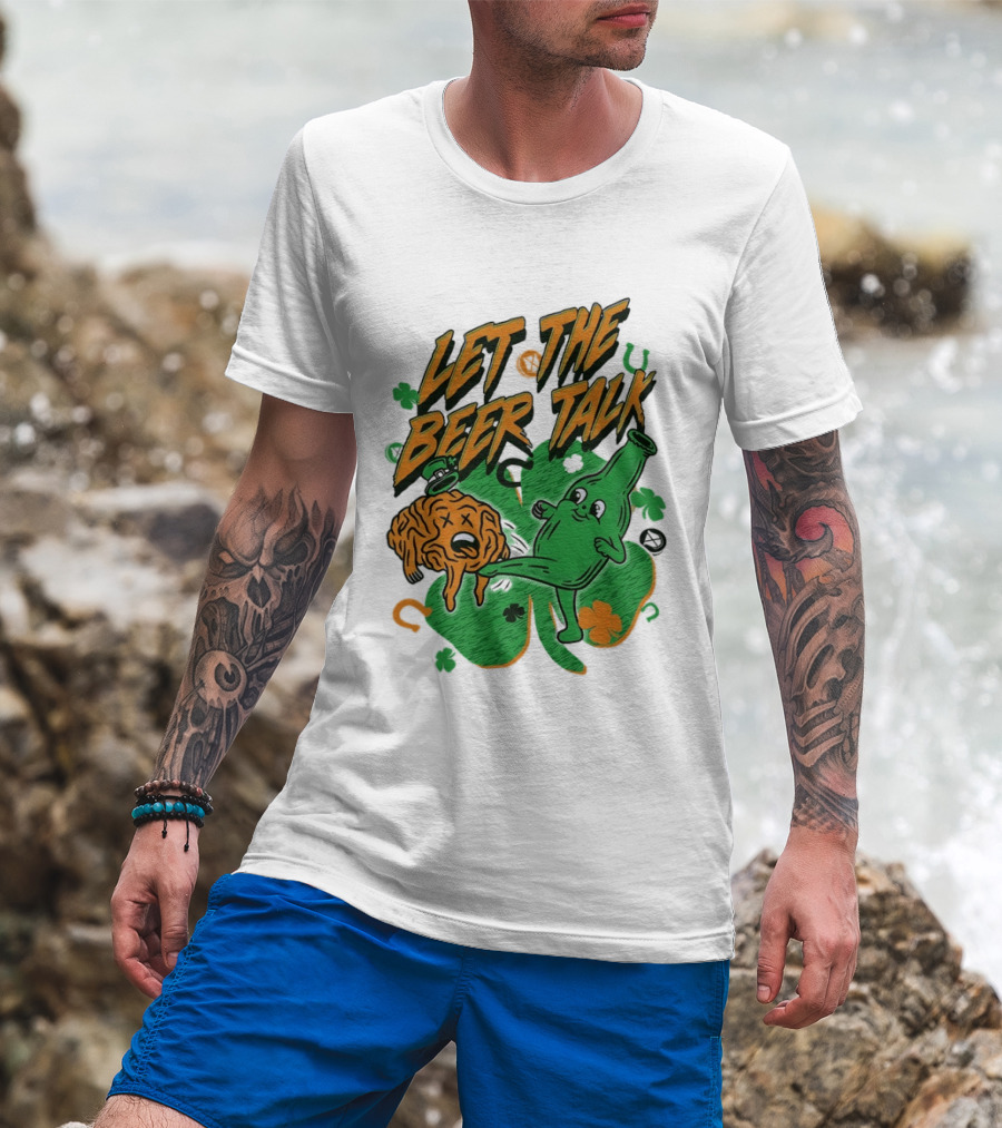 Let The Beer Talk St. Patrick's Day Brain Shamrock Bottle T-Shirt