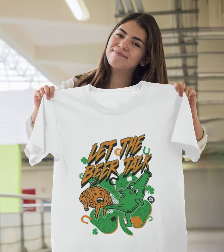 Let The Beer Talk St. Patrick's Day Brain Shamrock Bottle T-Shirt
